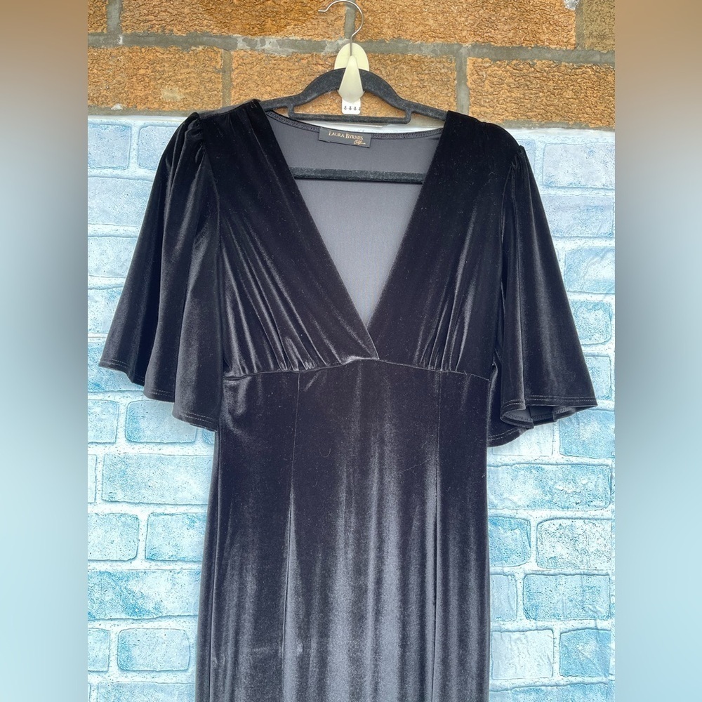 Laura Byrnes 1930s Style Gown black onyx Velvet Pinup Couture Fishtail Sz LARGE - Picture 3 of 10